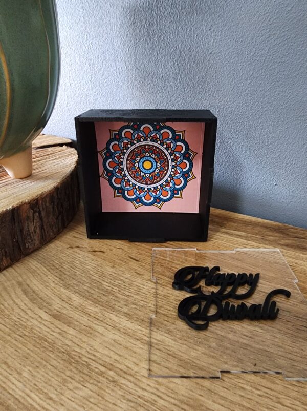 Black Wooden Diwali Gift Box with Perspex Lid - Image 4